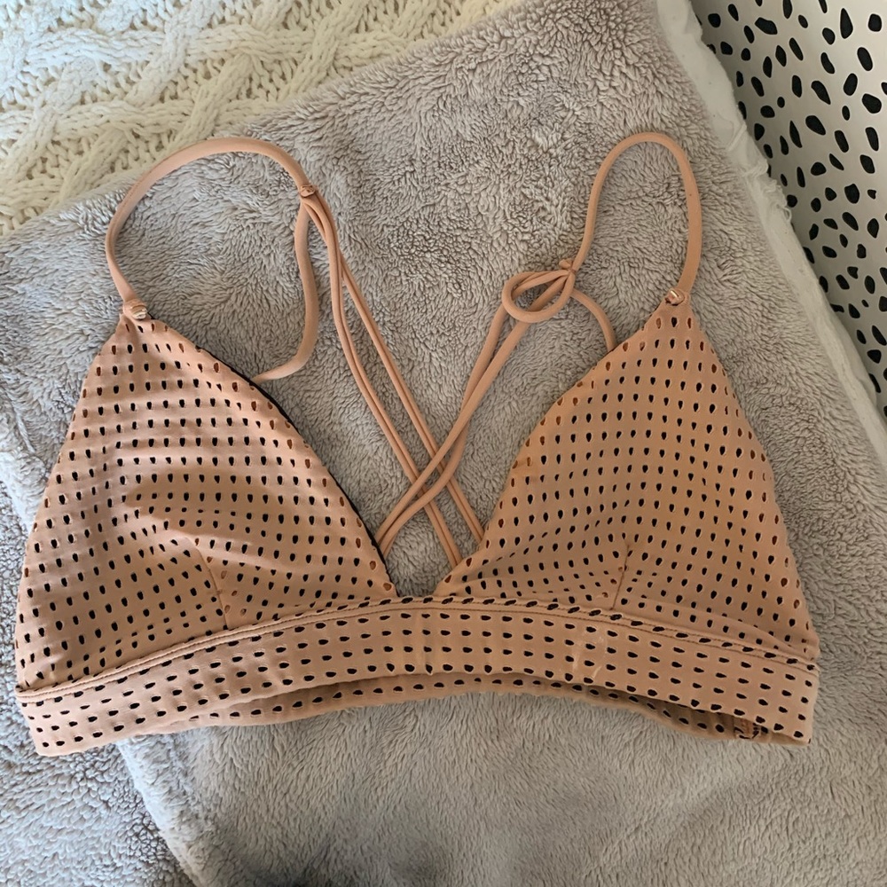 Acacia Swimwear Nude Brown Mesh Bikini Awapuhi Top